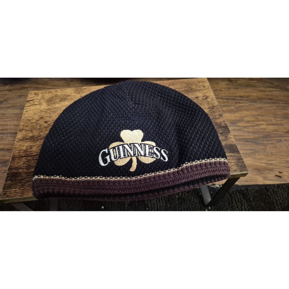 Guinness OSFA Bio Domes Stocking Cap Hat Winter Tuke Embroidered Black Brown EUC